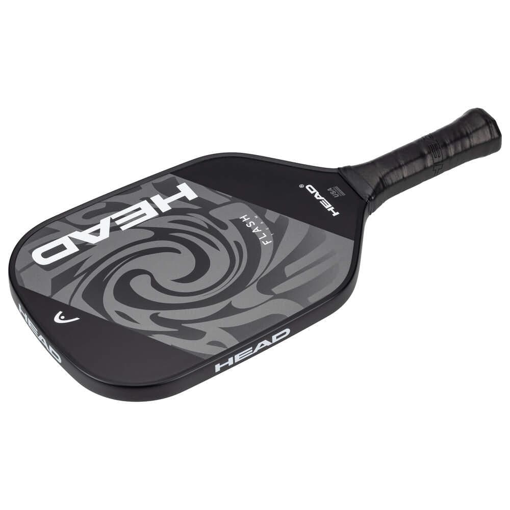 The HEAD Flash Team Pickleball Paddle, by HEAD, features a black and gray swirl face, a textured handle, and the brand name "HEAD" in bold white letters.