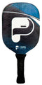 The Pickleball United Freedom Paddle features a black and blue fiberglass surface, a large white "P" logo, "Pickleball United" near the handle, and a handle wrapped in black grip tape.