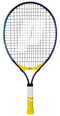 The Prince Ace/Face 21 2025 Junior Blue/Yellow Tennis Racket features a blue and yellow aluminium frame, black strings, and a yellow-white handle, designed for young players and shown against a white background.