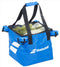 The Babolat Tennis Ball Bag, available in blue, is ideal for practice sessions, featuring a convenient carry strap and mesh top. It contains tennis balls and showcases a prominent white Babolat logo on the side.