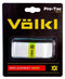 The packaging for the Volkl Pro Tac Replacement Tennis Grip - White emphasizes maximum cushioning with its cutting-edge polyurethane formula. It is enclosed in a clear plastic cover and displayed against a chic black and yellow cardboard backing adorned with the unique Volkl branding.