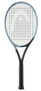 The HEAD Instinct Team 2025 Tennis Racket by HEAD features a lightweight, light blue frame with black strings and grip, shown upright against a white background—perfect for players seeking comfort and power on the court.