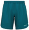 Teal HEAD Power Men's Tennis Shorts feature an elastic waistband, black side panels, and "HEAD" in white on the lower right leg. Sleek design with Moisture Transfer Microfiber technology for comfort.