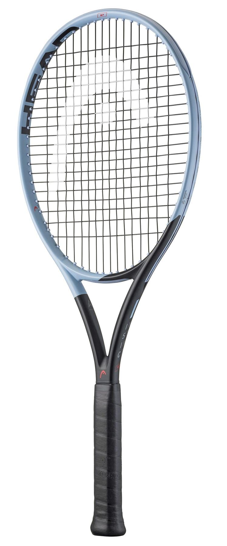 The HEAD Instinct MP 2025 Tennis Racket, in blue and black with black strings and grip, is designed for advanced tournament players and shown against a white background.