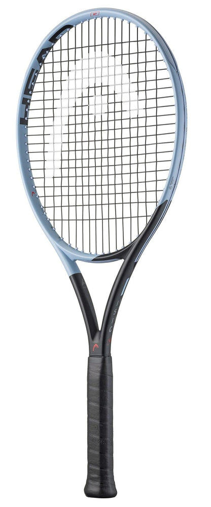 The HEAD Instinct MP 2025 Tennis Racket, in blue and black with black strings and grip, is designed for advanced tournament players and shown against a white background.