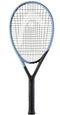 The HEAD Instinct PWR 2025 Tennis Racket by HEAD features a blue and black frame, black grip, black strings, and teardrop-shaped head. Lightweight and ideal for intermediate club players, it’s shown upright against a white background.