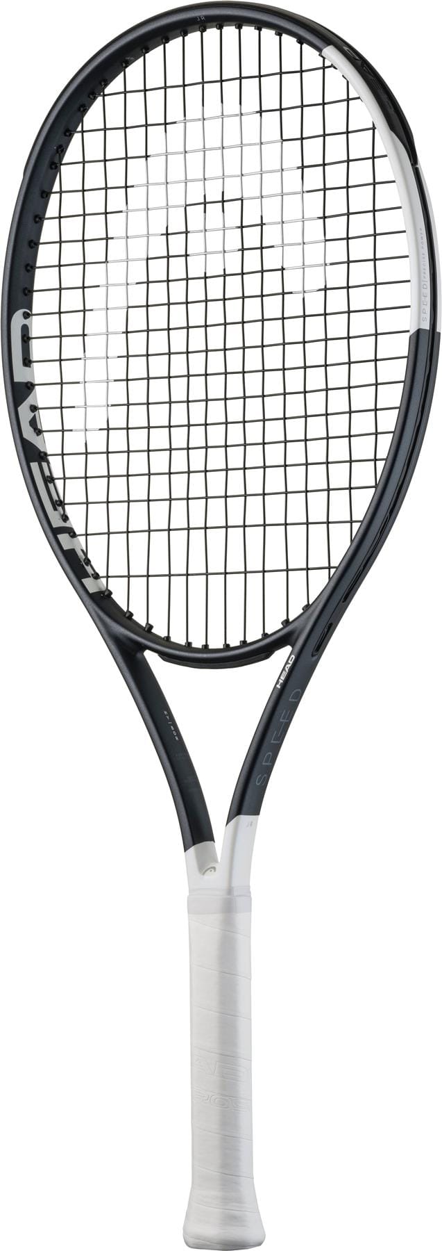 The HEAD Speed Junior 26 2026 Tennis Racket by HEAD features a black and white design with a white grip and black strings, shown upright against a plain white background.