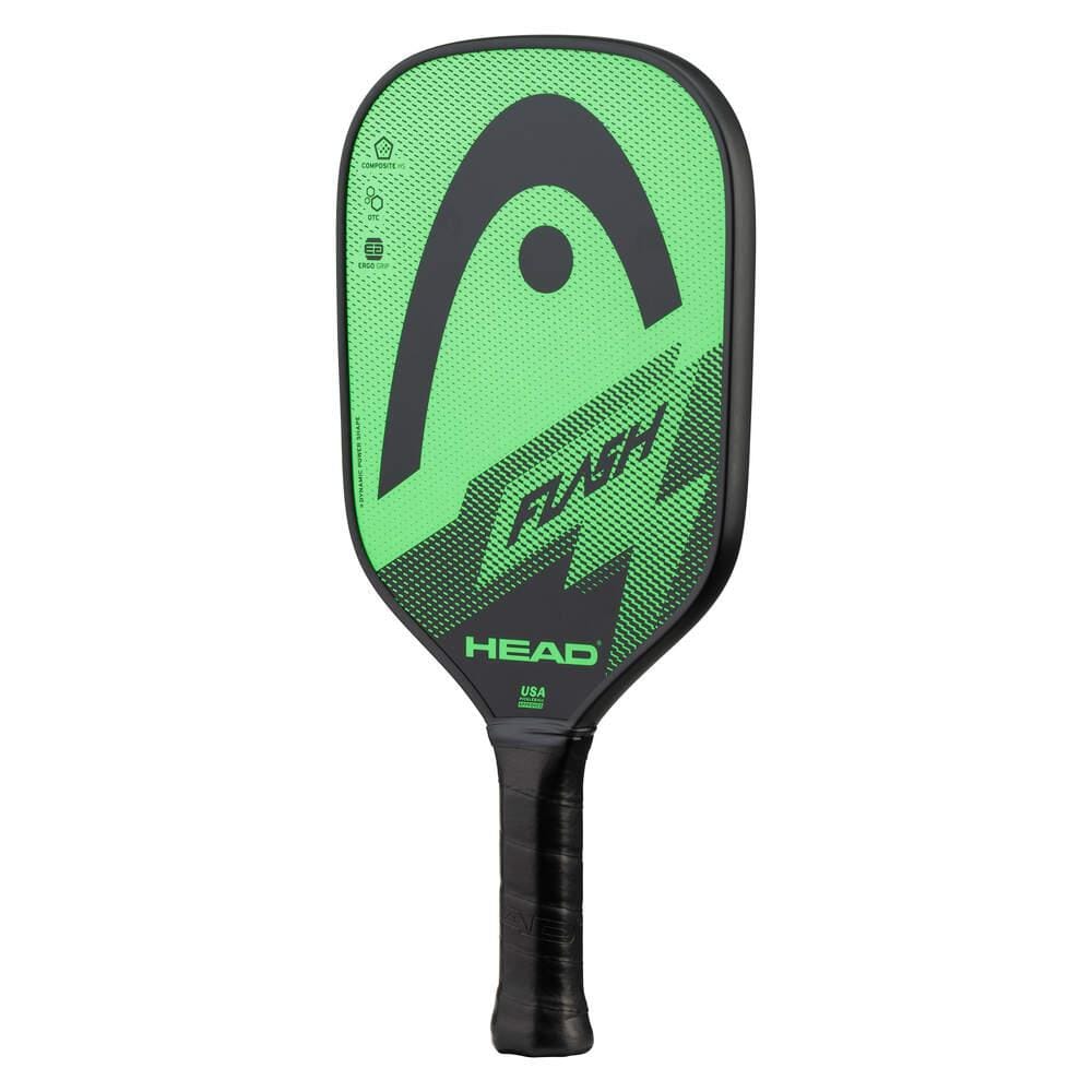 The HEAD Flash Pickleball Paddle Set by HEAD features a green and black paddle with a bold logo, lightning bolt design, composite surface, and black grip handle displayed on a plain white background.