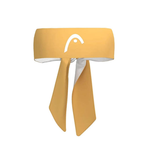 The HEAD Tennis Bandana - Sunflower features a white arched HEAD logo on the front, white lining, and a knot tie. Made from moisture-transfer microfibre for comfort. Shown against a plain white background.
