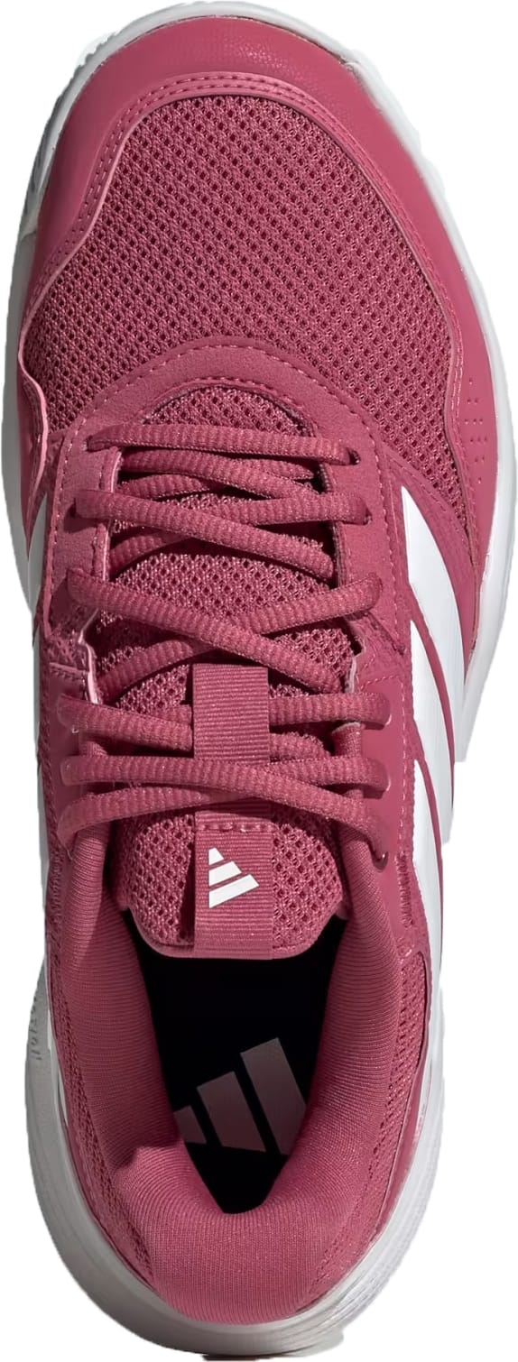 The adidas GameCourt 3 Women's Tennis Shoes in Dual Magenta/Cloud White feature white side stripes, mesh fabric, laces, a white logo on the tongue, and are shown from above.