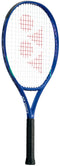 The Yonex EZONE 24 Junior Hybrid Blast Blue 2025 Tennis Racket features a black handle, white strings, and a red string-bed design. Photographed on a white background, it's perfect for young players seeking a quality kids tennis racket.